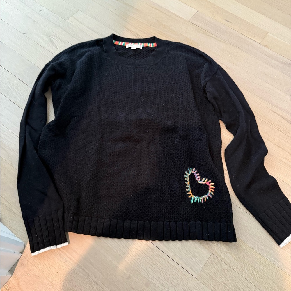 Lisa Todd Black Sweater with Colorful Heart Detail